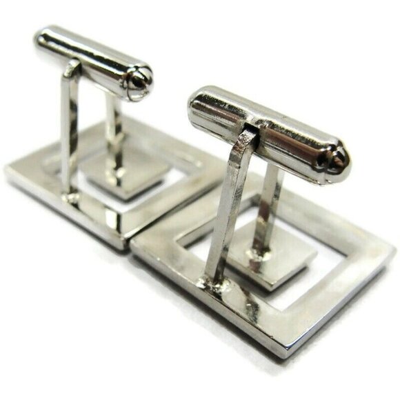 Cufflinks Tie Tac Set Floating Square Silver Tone Tux Suit Vintage - Picture 8 of 8